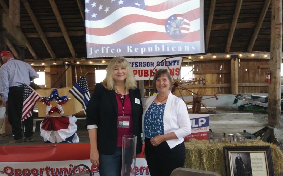 Elizabeth Kreiselmaier and Sue Forder, speakers at the JeffGOP Lincoln Day Luncheon
